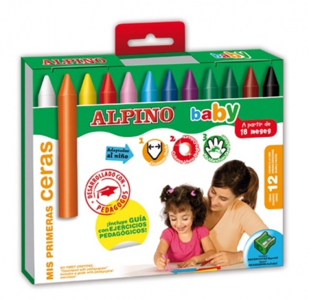 Creioane colorate - Creioane cerate, cutie carton, 12 culori/set, ALPINO Baby