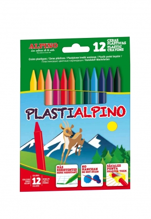 Creioane colorate - Creioane cerate din plastic, cutie carton, 12 culori/cutie, Plasti ALPINO