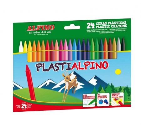 Rechizite scolare - Creioane cerate din plastic, cutie carton, 24 culori/cutie, Plasti ALPINO