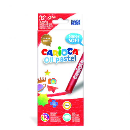 Creioane colorate - Creioane cerate, rotunde, D-10mm, 12 culori/cutie, CARIOCA Oil Pastel Crayons Maxi