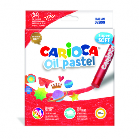 Creioane colorate - Creioane cerate, rotunde, D-10mm, 24 culori/cutie, CARIOCA Oil Pastel Crayons Maxi