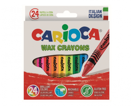 Creioane colorate - Creioane cerate, rotunde, lavabile, D- 8mm, 24 culori/cutie, CARIOCA Wax Crayons