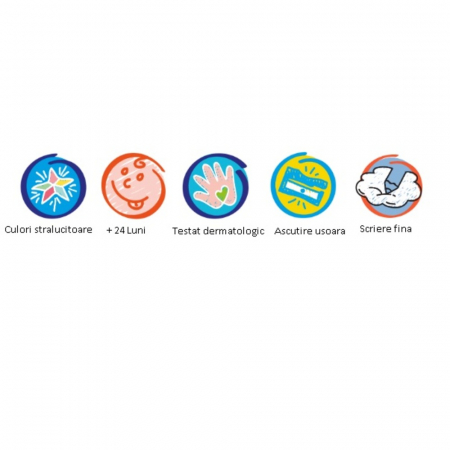 Creioane cerate, rotunde, solubile in apa, 8 culori/cutie, CARIOCA Baby Wild Crayons 2+ [3]
