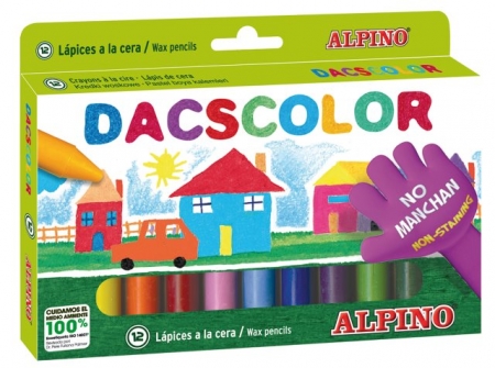 Creioane colorate - Creioane cerate semi-soft, cutie carton, 12 culori/cutie, ALPINO DacsColor