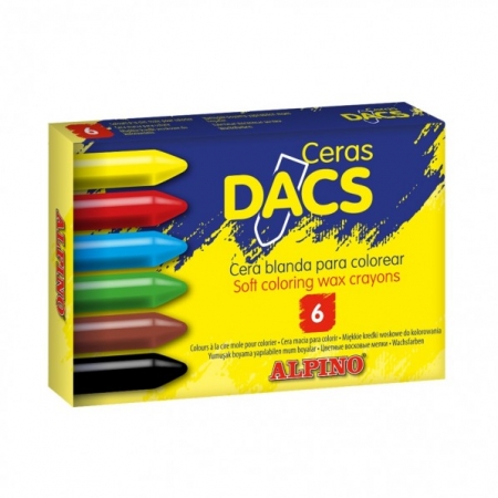 Creioane colorate - Creioane cerate soft, cutie carton, 6 culori/cutie, ALPINO Dacs