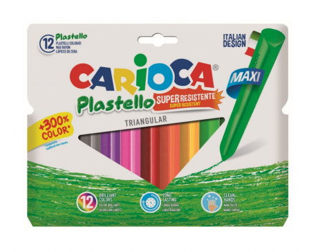Creioane colorate - Creioane cerate, triunghiulare, super rezistente, lavabile, 12 culori/cutie, CARIOCA Pastello Maxi