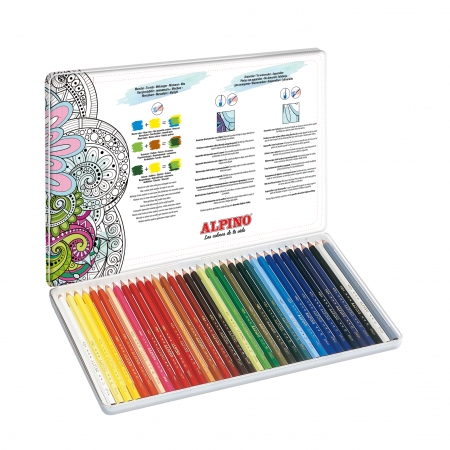 Acuarele, accesorii pictura - Creioane colorate acuarela, cutie metal, 36 culori/set, ALPINO Aquarelle