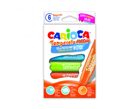 Creioane colorate - Creioane tempera fluorescente, lavabile, 6 culori/cutie, CARIOCA Temperello Neon