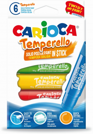 Creioane colorate - Creioane tempera, lavabile, 6 culori/cutie, CARIOCA Temperello