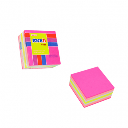 Produse din hartie - Cub notes autoadeziv 51 x 51 mm, 250 file, Stick"n - neon/pastel asortate