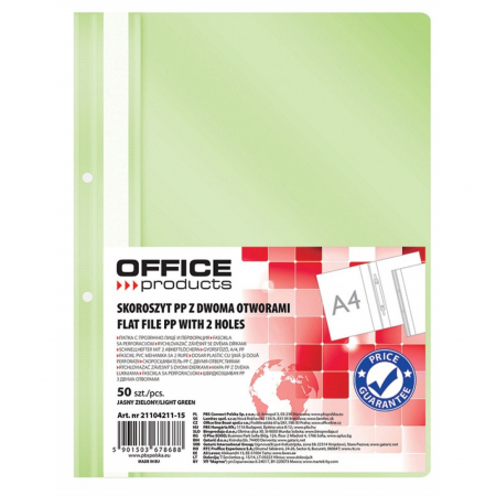 Organizare si arhivare - Dosar plastic PP cu sina, cu gauri, grosime 100/170microni, 50 buc/set, Office Products - verde deschis