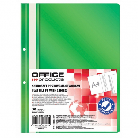Dosare din plastic - Dosar plastic PP cu sina, cu gauri, grosime 100/170microni, 50 buc/set, Office Products - verde