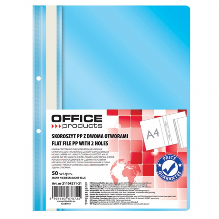 Organizare si arhivare - Dosar plastic PP cu sina, cu gauri, grosime 100/170microni, 50 buc/set, Office Products - bleu