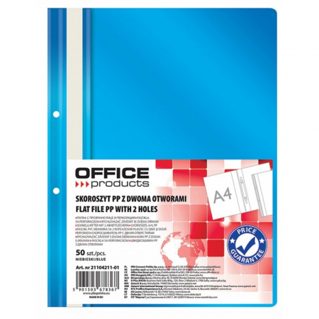 Dosare din plastic - Dosar plastic PP cu sina, cu gauri, grosime 100/170microni, 50 buc/set, Office Products - albastru