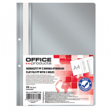 Dosare din plastic - Dosar plastic PP cu sina, cu gauri, grosime 100/170microni, 50 buc/set, Office Products - gri