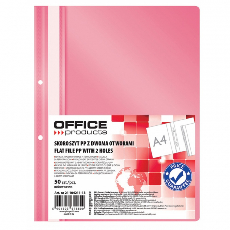 Dosare din plastic - Dosar plastic PP cu sina, cu gauri, grosime 100/170microni, 50 buc/set, Office Products - roz