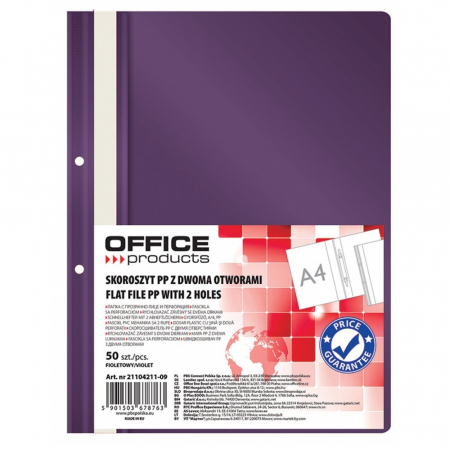 Organizare si arhivare - Dosar plastic PP cu sina, cu gauri, grosime 100/170microni, 50 buc/set, Office Products - violet