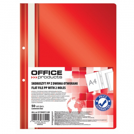 Dosare din plastic - Dosar plastic PP cu sina, cu gauri, grosime 100/170microni, 50 buc/set, Office Products - rosu