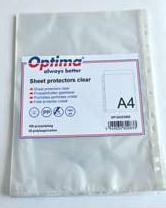 Folii simple pentru protectie documente - Folie protectie pentru documente A4, 40 microni, 100/set, Optima - transparent