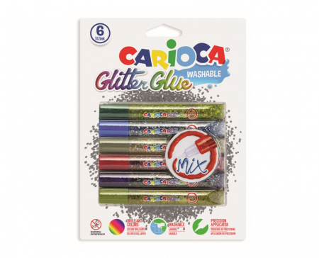 Lipici - Lipici Glitter, lavabil, 6 culori/blister, CARIOCA Glitter Glue Mix