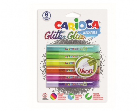 Lipici - Lipici Glitter, lavabil, 6 culori/blister, CARIOCA Glitter Glue Neon