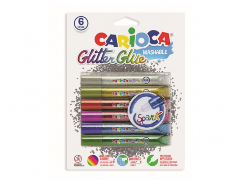Lipici - Lipici Glitter, lavabil, 6 culori/blister, CARIOCA Glitter Glue Spark
