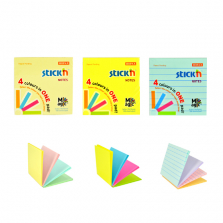 Magic notes autoadeziv 76 x 76 mm, 100 file, Stick"n Magic Notes - 4 culori pastel [4]