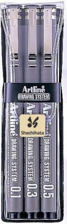 Markere pentru desen - Marker pentru desen tehnic ARTLINE, varf fetru (0.1/0.3/0.5mm), 3 buc/set - negru
