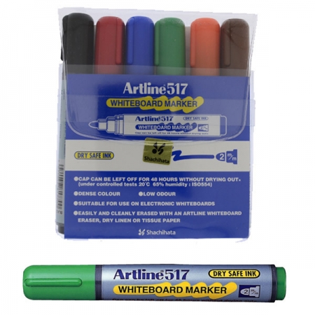 Articole pentru scris - Marker pentru tabla de scris ARTLINE 517 - Dry safe ink, varf rotund 2.0mm, 6 culori/set