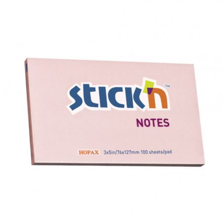 Produse din hartie - Notes autoadeziv 76 x 127 mm, 100 file, Stick"n - roz pastel