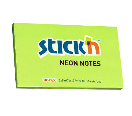 Produse din hartie - Notes autoadeziv 76 x 127 mm, 100 file, Stick"n - verde neon