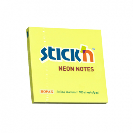 Produse din hartie - Notes autoadeziv 76 x 76 mm, 100 file, Stick"n - galben neon