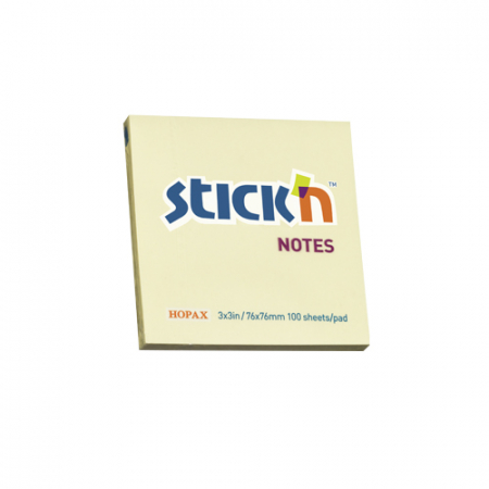 Produse din hartie - Notes autoadeziv 76 x 76 mm, 100 file, Stick"n - galben pastel