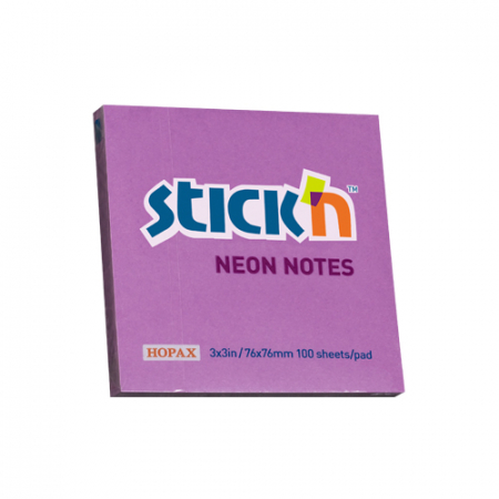 Produse din hartie - Notes autoadeziv 76 x 76 mm, 100 file, Stick"n - mov neon