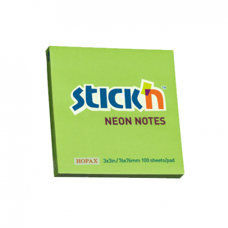 Produse din hartie - Notes autoadeziv 76 x 76 mm, 100 file, Stick"n - verde neon