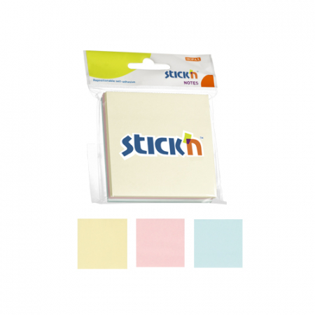 Produse din hartie - Notes autoadeziv 76 x 76 mm, 3 x 50 file/set, Stick"n - 3 culori pastel