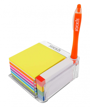 Notesuri autoadezive, cuburi din hartie - Notes autoadeziv cu suport, 76x76 mm - 400file/set, 76x14 mm - 380file/set, Stick"n -culori asortate