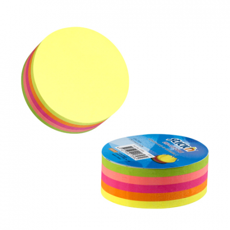 Notesuri adezive, cuburi din hartie - Notes autoadeziv Die-Cut - cerc, 67 x 67 mm, 5 x 50 file/set, Stick"n - 5 culori fluorescente