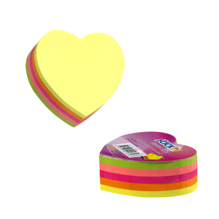 Produse din hartie - Notes autoadeziv Die-Cut - inima, 64 x 67 mm, 5 x 50 file/set, Stick"n - 5 culori fluorescente