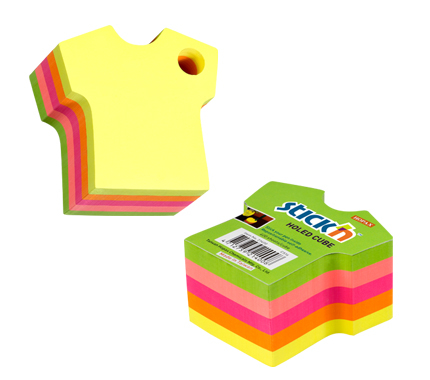 Produse din hartie - Notes autoadeziv Die-Cut - tricou, 70 x 70 mm, 400 file, Stick"n - 5 culori fluorescente