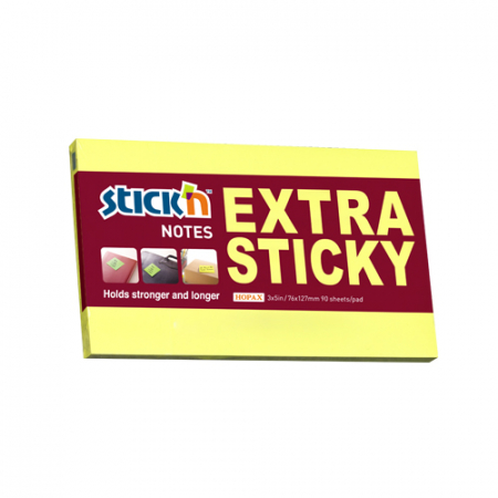 Notesuri adezive, cuburi din hartie - Notes autoadeziv extra-sticky 76 x 127mm, 90 file, Stick"n - galben neon