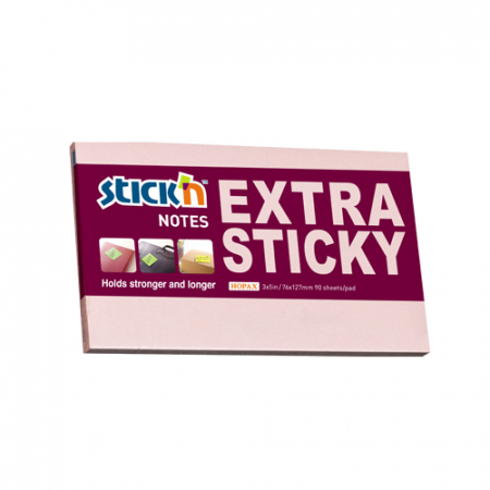 Notesuri adezive, cuburi din hartie - Notes autoadeziv extra-sticky 76 x 127mm, 90 file, Stick"n - magenta pastel