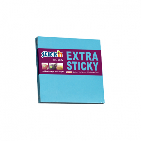 Produse din hartie - Notes autoadeziv extra-sticky 76 x 76mm, 90 file, Stick"n - albastru neon