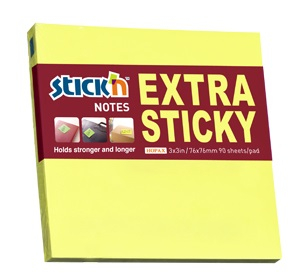 Produse din hartie - Notes autoadeziv extra-sticky 76 x 76mm, 90 file, Stick"n - galben neon