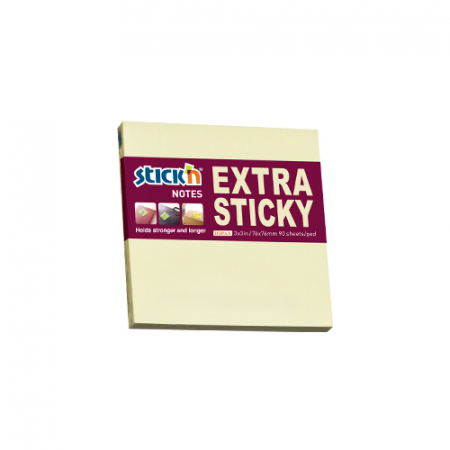 Produse din hartie - Notes autoadeziv extra-sticky 76 x 76mm, 90 file, Stick"n - galben pastel