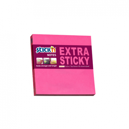 Produse din hartie - Notes autoadeziv extra-sticky 76 x 76mm, 90 file, Stick"n - magenta neon