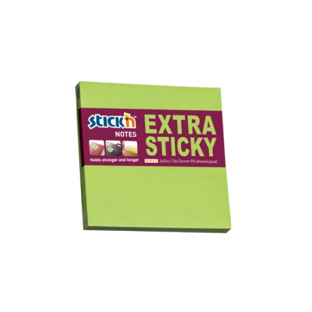 Produse din hartie - Notes autoadeziv extra-sticky 76 x 76mm, 90 file, Stick"n - verde neon