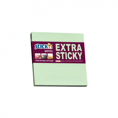 Produse din hartie - Notes autoadeziv extra-sticky 76 x 76mm, 90 file, Stick"n - verde pastel