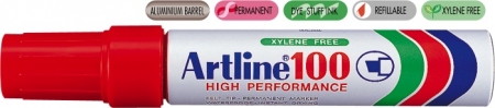 Markere permanente - Permanent marker ARTLINE 100, corp metalic, varf tesit 7.5-12.0mm - rosu