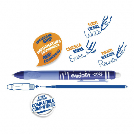 Pixuri - Pix erasable, 0.7mm, retractabil, CARIOCA Oops - albastru